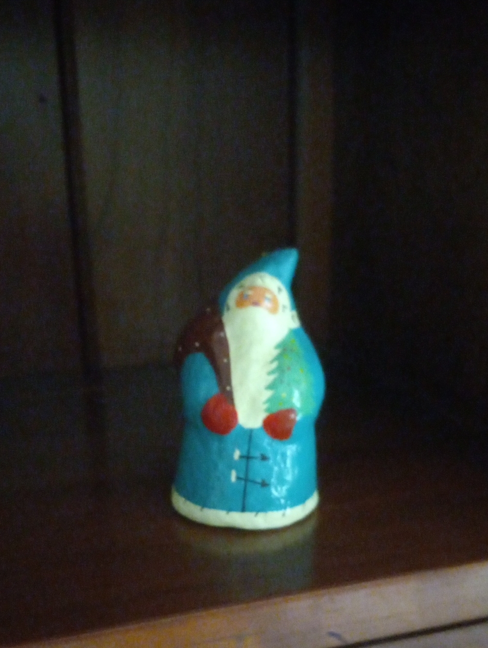 Vintage Hand-Painted Folk Art Blue Santa Figurine – Whimsical Christmas Holiday